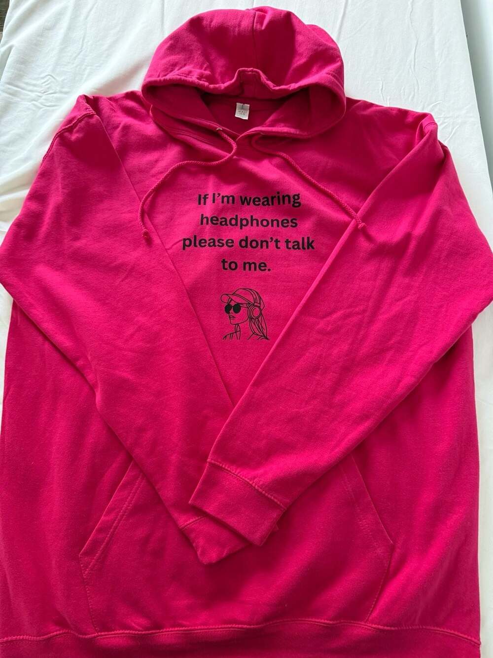 Just Hoods Hot Pink Headphones Graphic Hoodie XXL